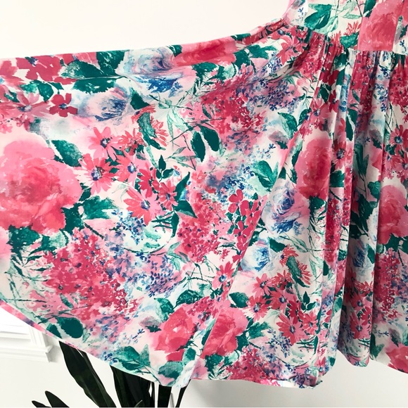 Vintage 80’s Leslie Lucks Bright Floral Print Full Skirt Dress w/ Bows - Picture 10 of 16